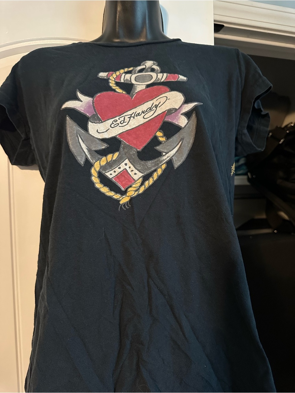 Ed Hardy Black Kids Tee with Red Heart & Anchor Graphic